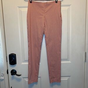 A•New Day Pants Gingham Print Elastic Waist Side Zip Pocket Cream Red Size 0 NWT